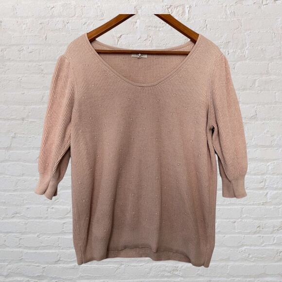 Maurices Pink Sweater Ribbed Puff Short Sleeve Casual Pull Over Top Size XL - Picture 1 of 7